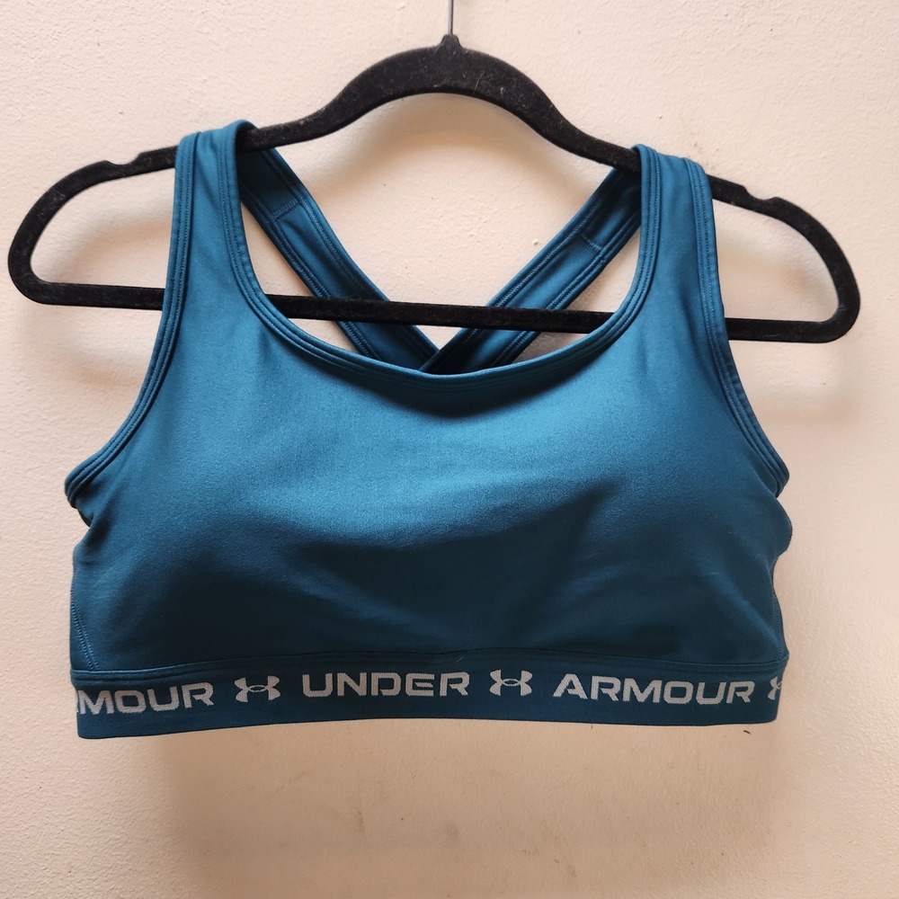 Under Armour Compression Sports Bra Teal 1X Crossback Athletic Gym Workout Yoga